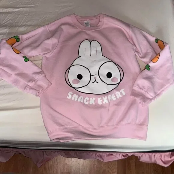 Kawaii Pink Rabbit Carrots Snack Expert Sweatshirt - Picture 2 of 4